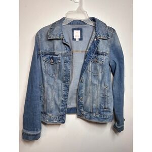 LC Lauren Conrad Womens Medium Wash Distressed Denim Trucker Jacket WL83Z011RW S